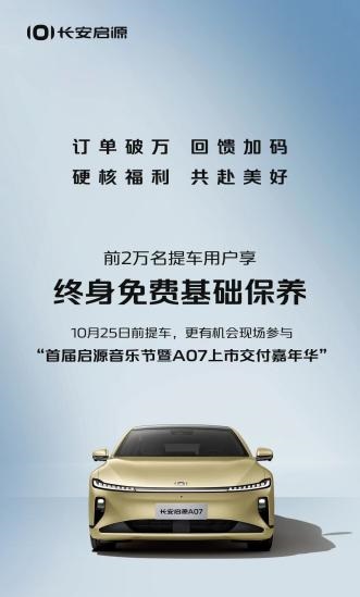 15.59万 长安又出了一个大爆款！启源A07发超级福利：前2万名提车用户享终身免费基础保养(图1)