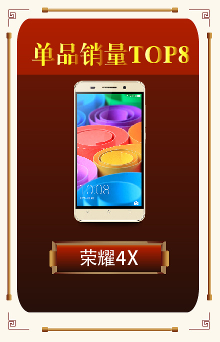 荣耀4X入围苏宁818手机节销量TOP8(图2)