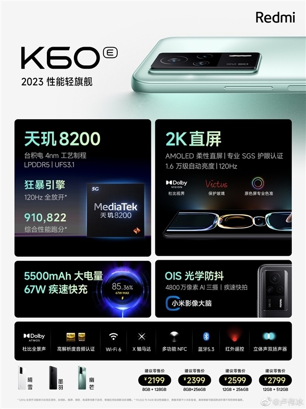 2K直屏同级唯一!Redmi K60E史低价:12+256GB仅1699元