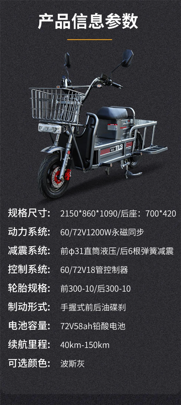 配1200W永磁同步电机!宗申TL3两轮版上市:可载重300公斤
