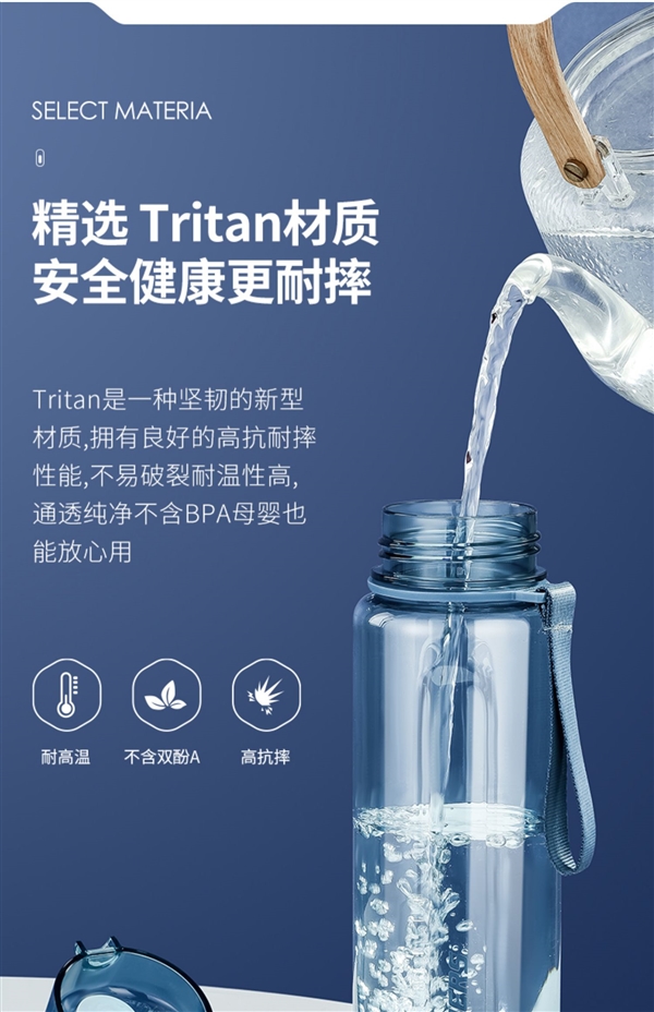 一键开盖 耐热抗摔:哈尔斯Tritan材质单手开盖水杯14.9元发车