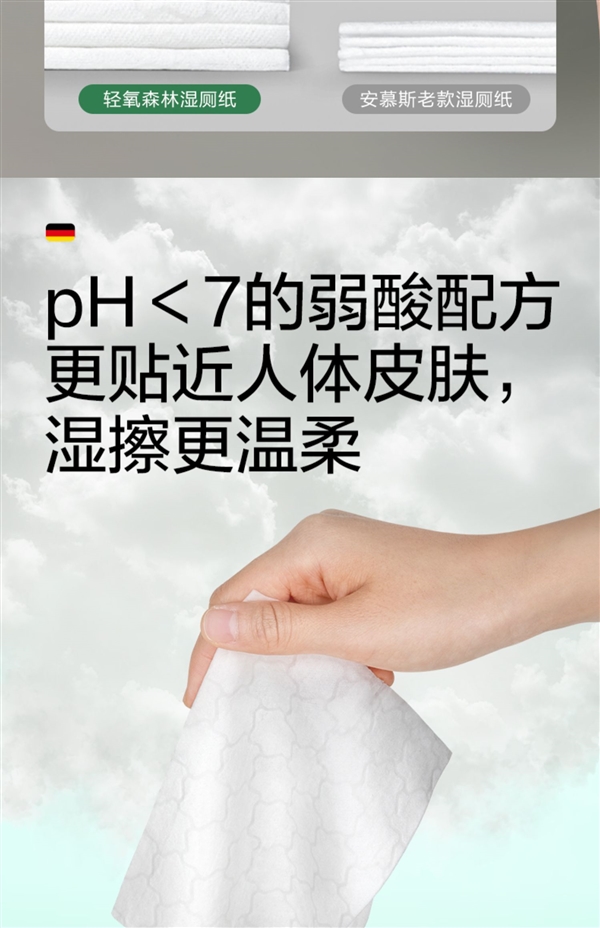 超柔呵护屁屁：安慕斯湿厕纸17.9元240抽发车