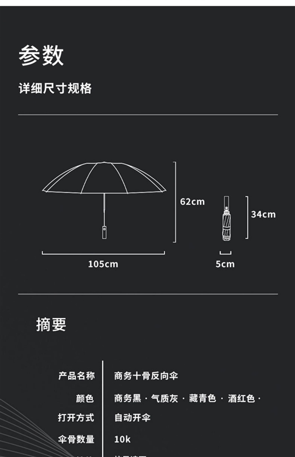 LED照明+反光伞边 大嘴猴反向全自动晴雨伞35.9元(立减80元)