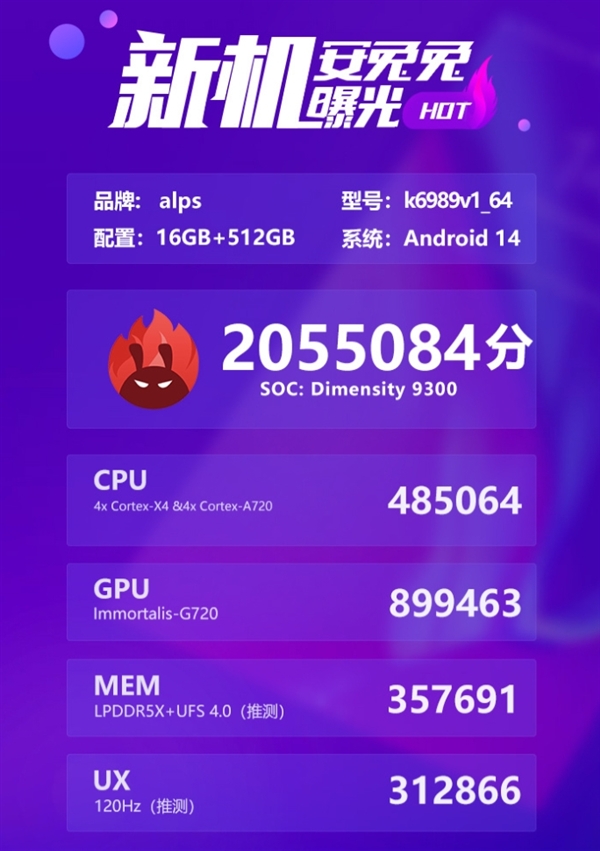 首次全大核CPU！天玑9300安兔兔跑分超205万分：刷新安卓天花板