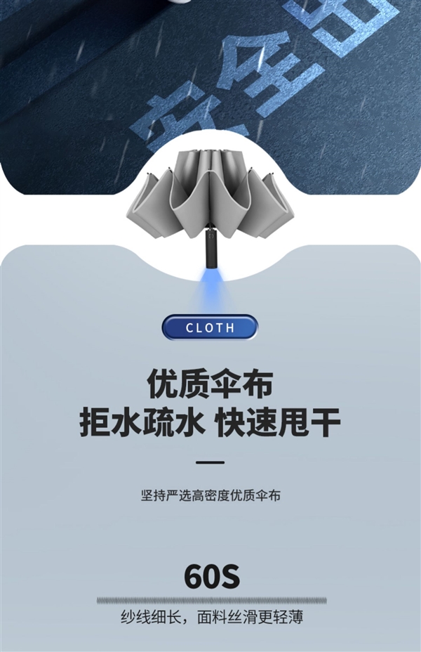 LED照明+反光伞边 大嘴猴反向全自动晴雨伞35.9元(立减80元)