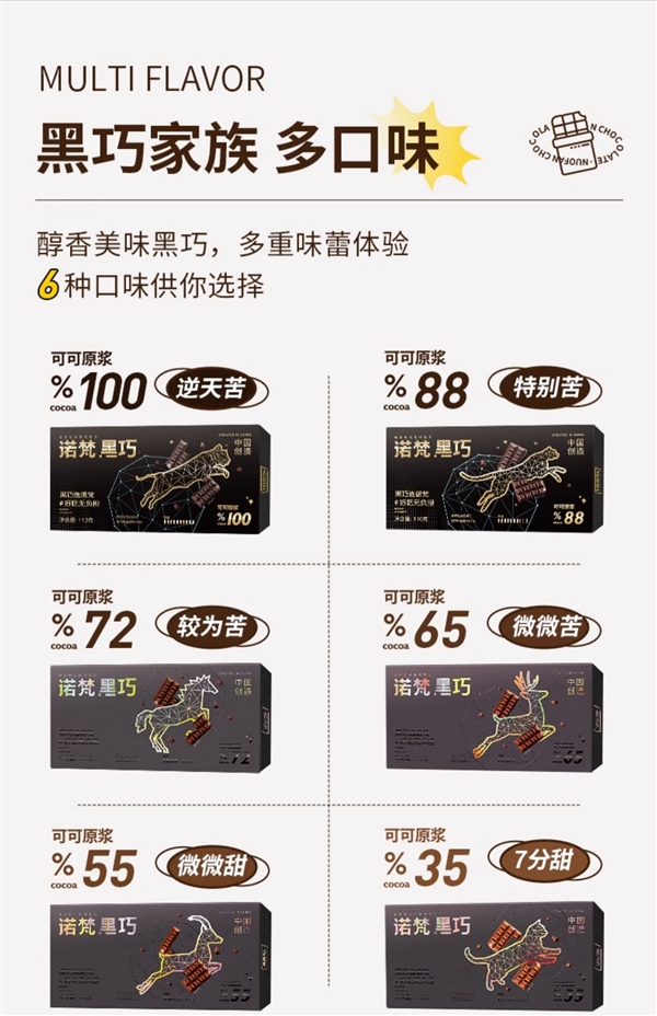 真正的可可脂巧克力：诺梵55%~100%黑巧7.45元起发车