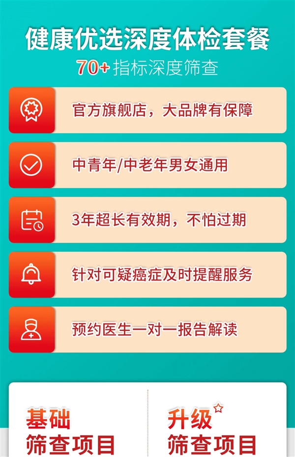 有效期3年：瑞慈全身体检套餐279元大促（立减800元）