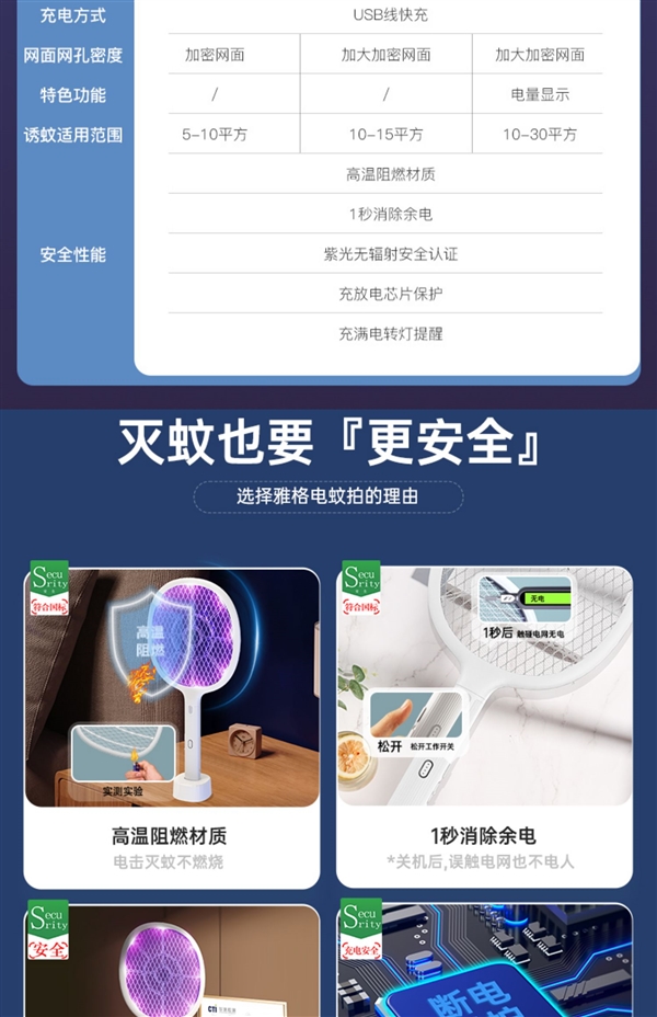 家用强力灭蚊!雅格充电电蚊拍9.9元起抄底