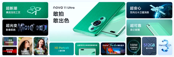 华为nova 11 Ultra发布：首次用上双向北斗卫星消息、昆仑玻璃