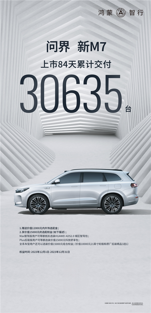 华为带飞！问界新M7上市84天交付30635台