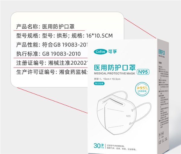 可防沙尘 亲肤透气:可孚N95口罩0.33元/片(独立密封)