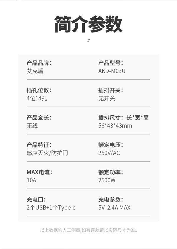 含1C+2A口：艾克盾主动灭火魔方插头23.9元大促