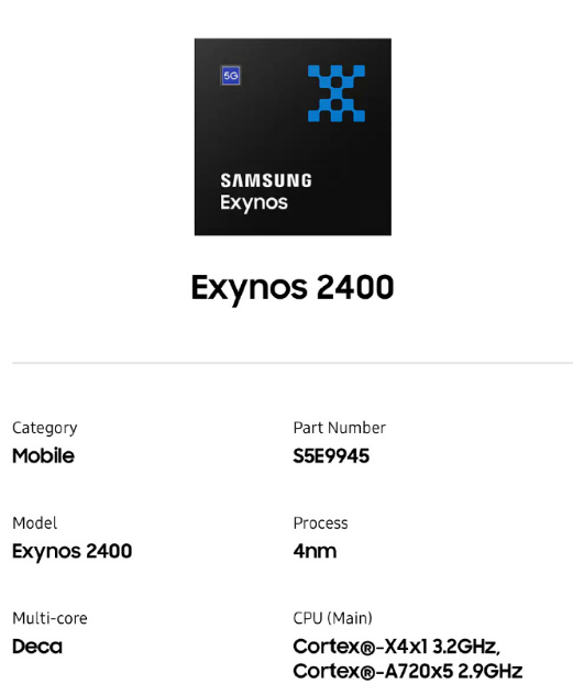 4nm制程、十核架构：三星Exynos 2400处理器详细信息出炉