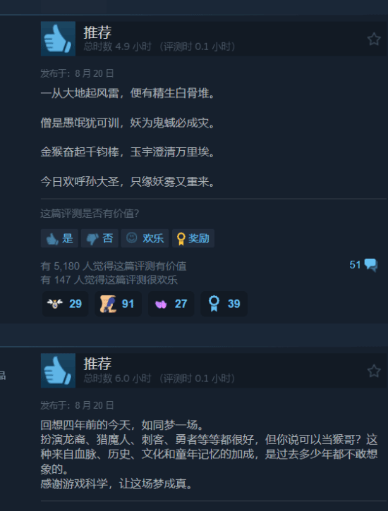 《黑神话：悟空》口碑大爆：Steam 95%好评如潮