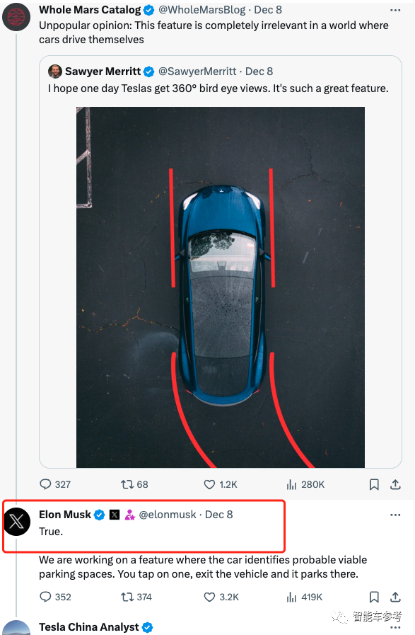 马斯克剧透特斯拉无人泊车 网友：落后中国汽车了