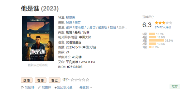 张译主演《他是谁》大结局被吐槽烂尾:豆瓣分一路狂跌至6.3