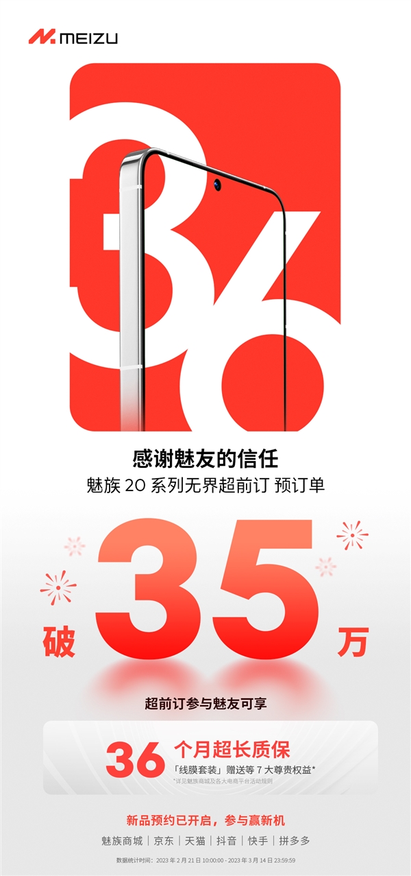 全周期订单数突破35万!魅族20系列无界超前订圆满结束