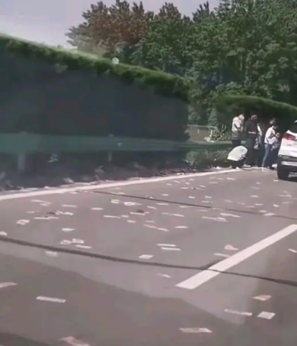 高速上2车追尾洒落大量现金 场面壮观:网友直呼想停车去捡 目击者称是冥币