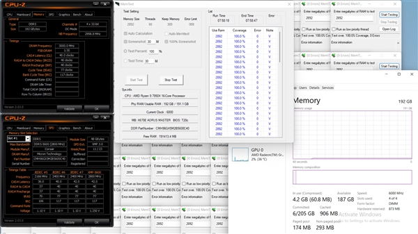 AMD终于能享受192GB内存了!连跑2小时0错误