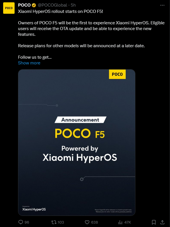 接替MIUI！小米POCO F5率先推送澎湃OS国际版