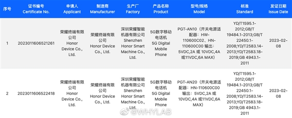 荣耀Magic5 Pro/至臻版入网：标配66W快充