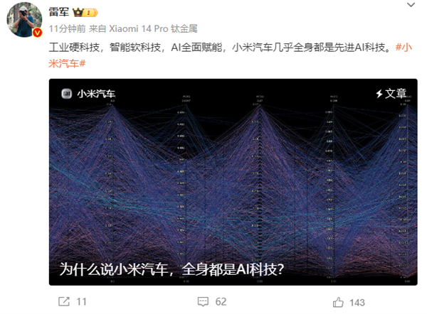 自研电机全球转速天花板！雷军：小米汽车几乎全身都是先进AI科技