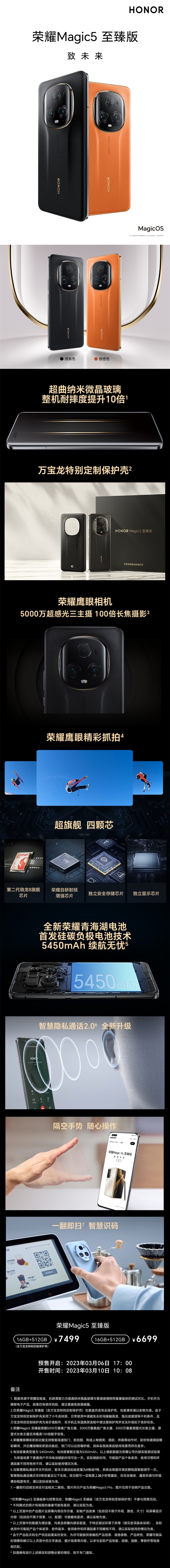 荣耀最强旗舰!一图了解荣耀Magic5至臻版:6699元