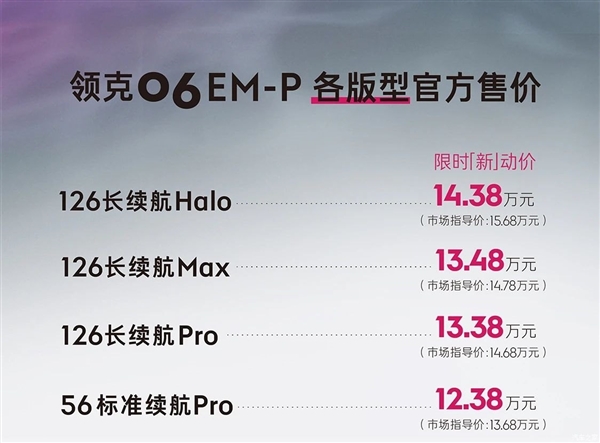 售14.78万！领克06 EM-P新增车型上市：新增LYNK OSN车机