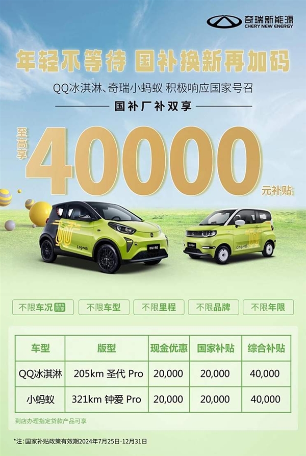 还买啥老头乐！奇瑞QQ冰淇淋、小蚂蚁部分车型可享4万补贴 1.69万开走