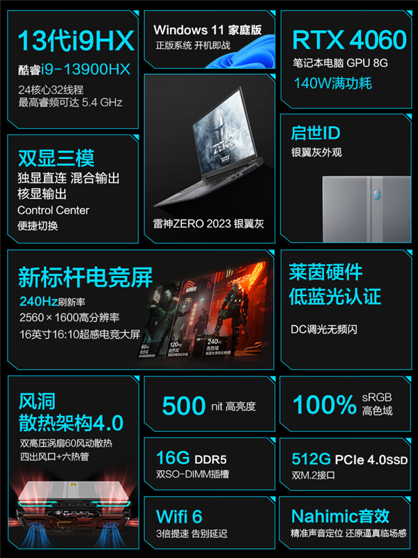 13999元!雷神上架ZERO 2023冰刃白游戏本:175W满血RTX 4080