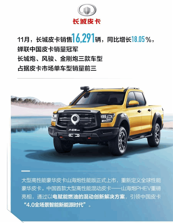 海外销量创史上新高！长城汽车11月销售12.3万辆 暴涨四成