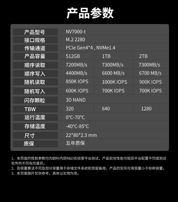 朗科新发绝影NV7000-t SSD：读取速度高达7.3GB/s