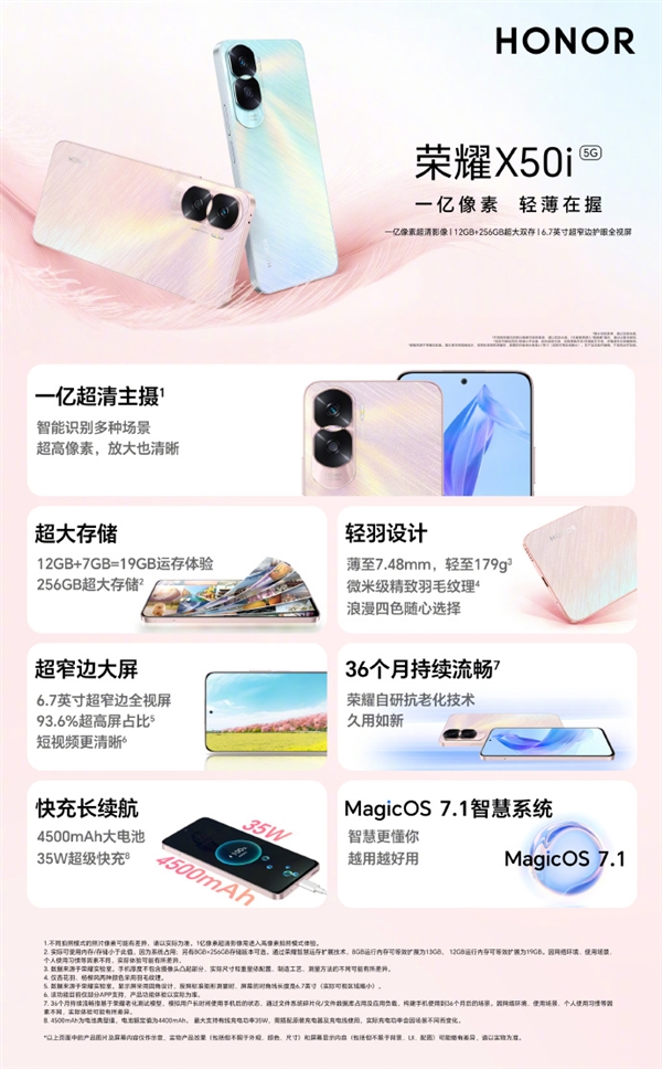 1399元起 荣耀X50i开售:一亿像素、轻羽纹理后盖