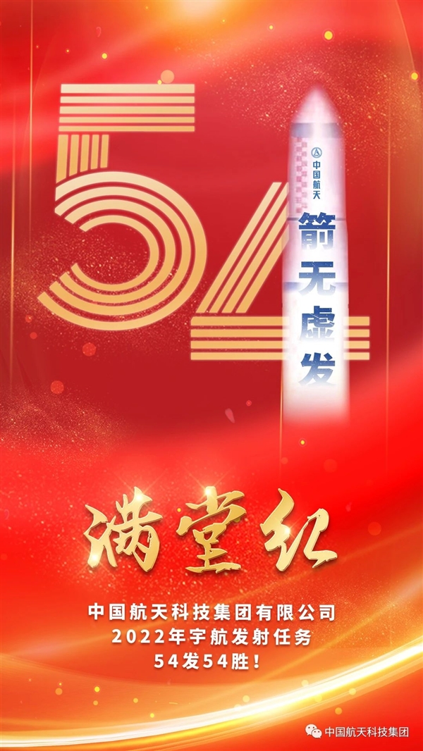 100％成功！中国航天科技2022年54次发射 创历史纪录