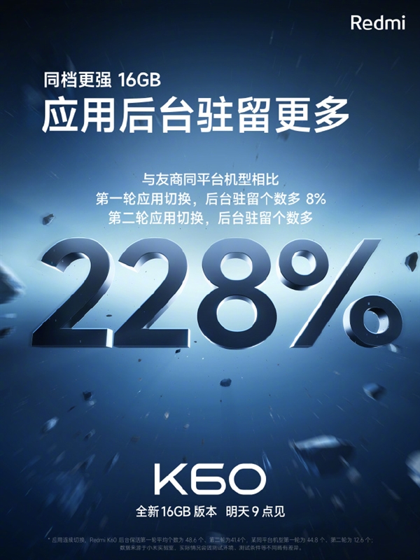 同档最强!Redmi K60 16GB版两轮驻留超友商228%