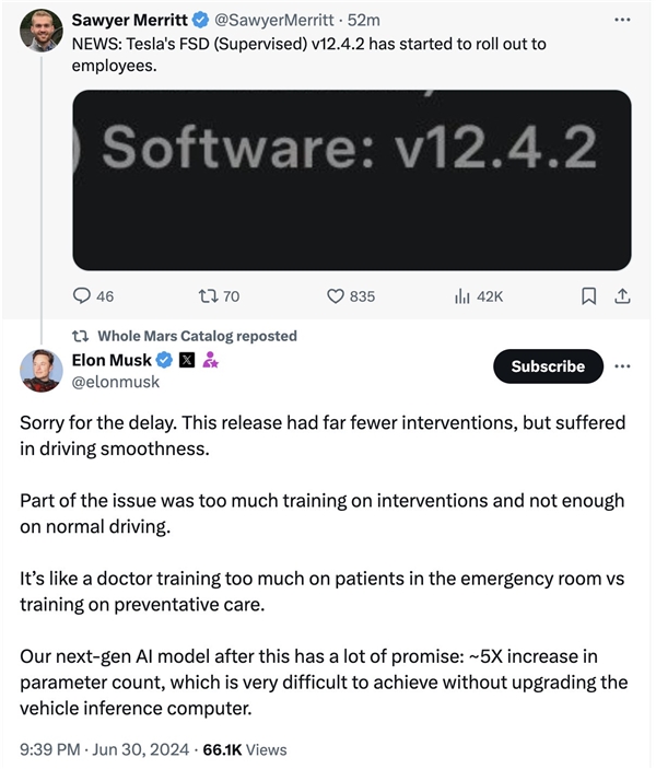 特斯拉FSD新版本推送延迟 马斯克：太多精力放在干预性操作训练