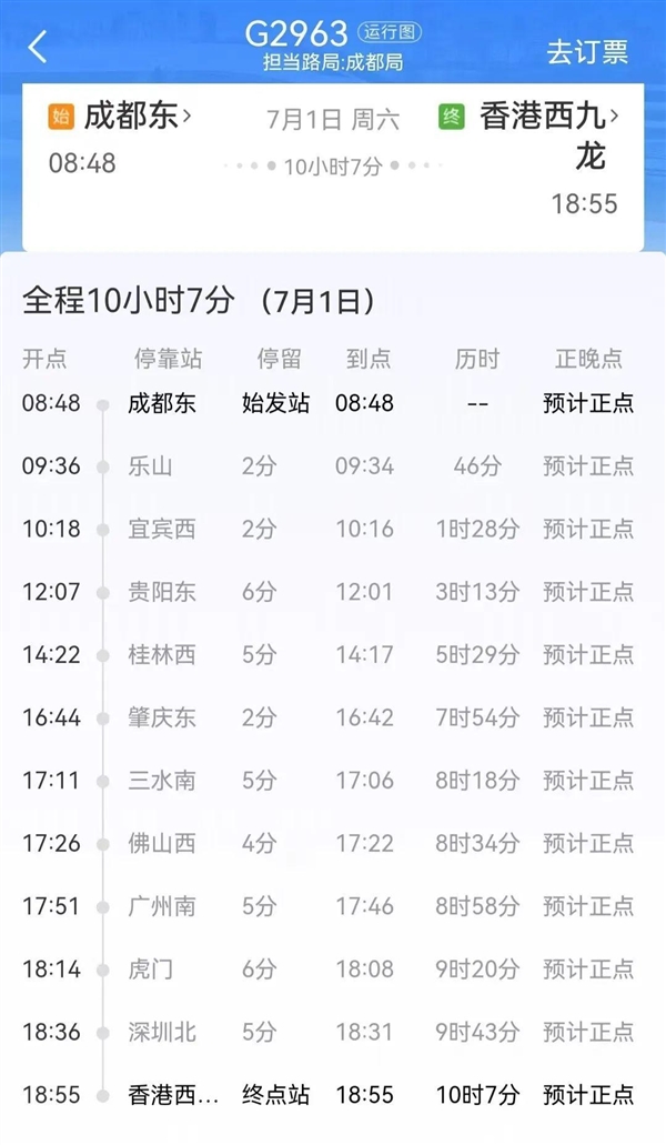 全国铁路7月1日起实行新列车运行图：成都香港能高铁直达了