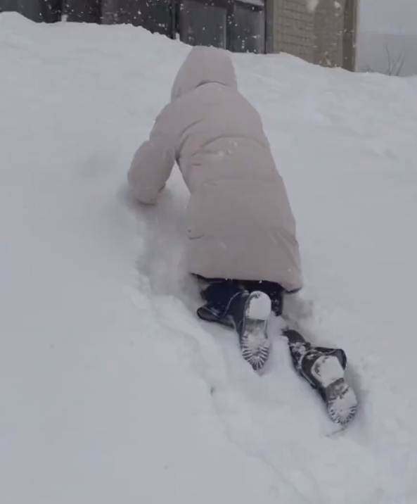 女生考完4级遇暴雪 手脚并用爬回寝室：南方大部仍有雨雪