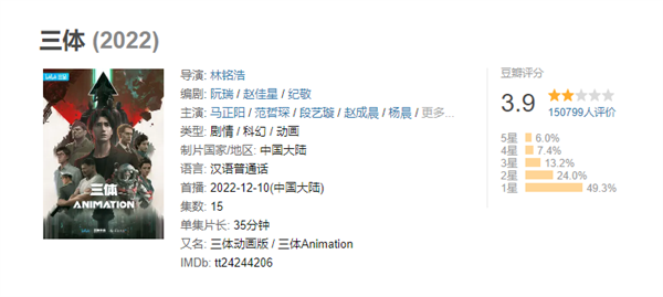 豆瓣3.9分 停更两周!B站《三体》动画开启限免了