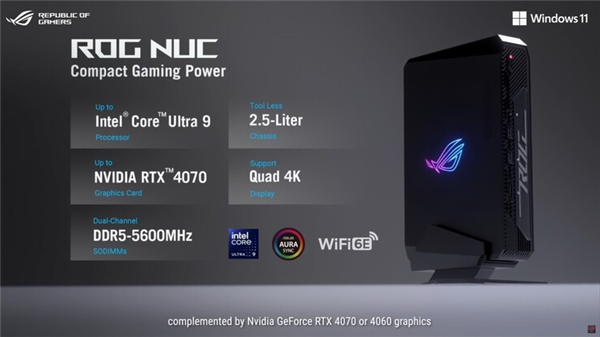 华硕推出首款ROG NUC迷你主机：酷睿Ultra+RTX 4070