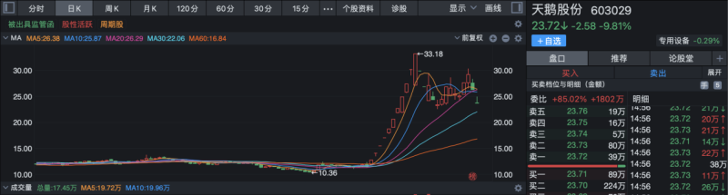 月余时间股价翻倍后，天鹅股份控股股东及高管接连计划减持套现